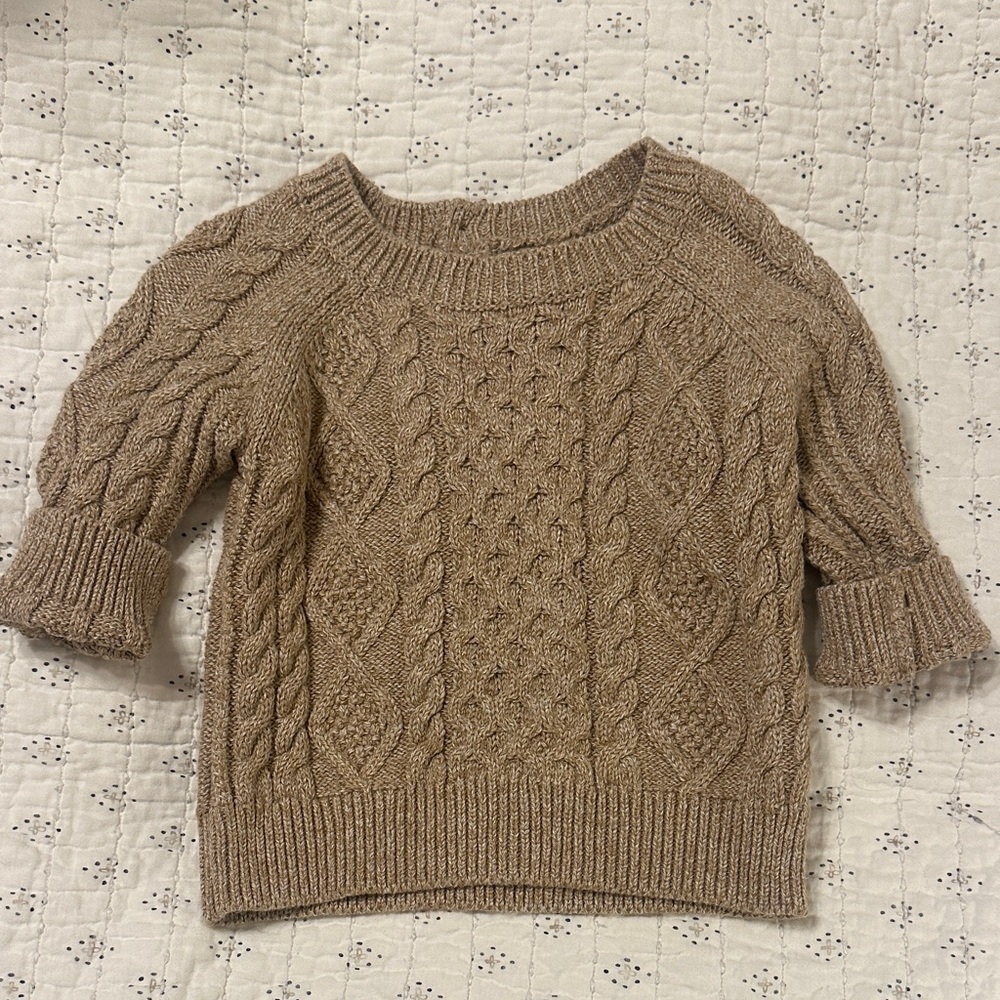 GAP Beige Cable Knit Short Sleeve Sweater